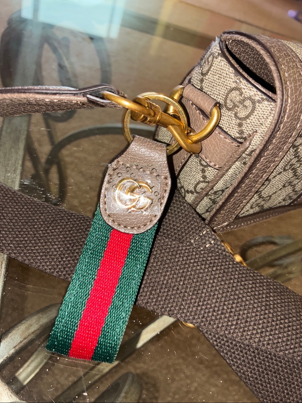 Beige Supreme Crossbody with Green-Red Web Stripe copy - Picture 2 of 14